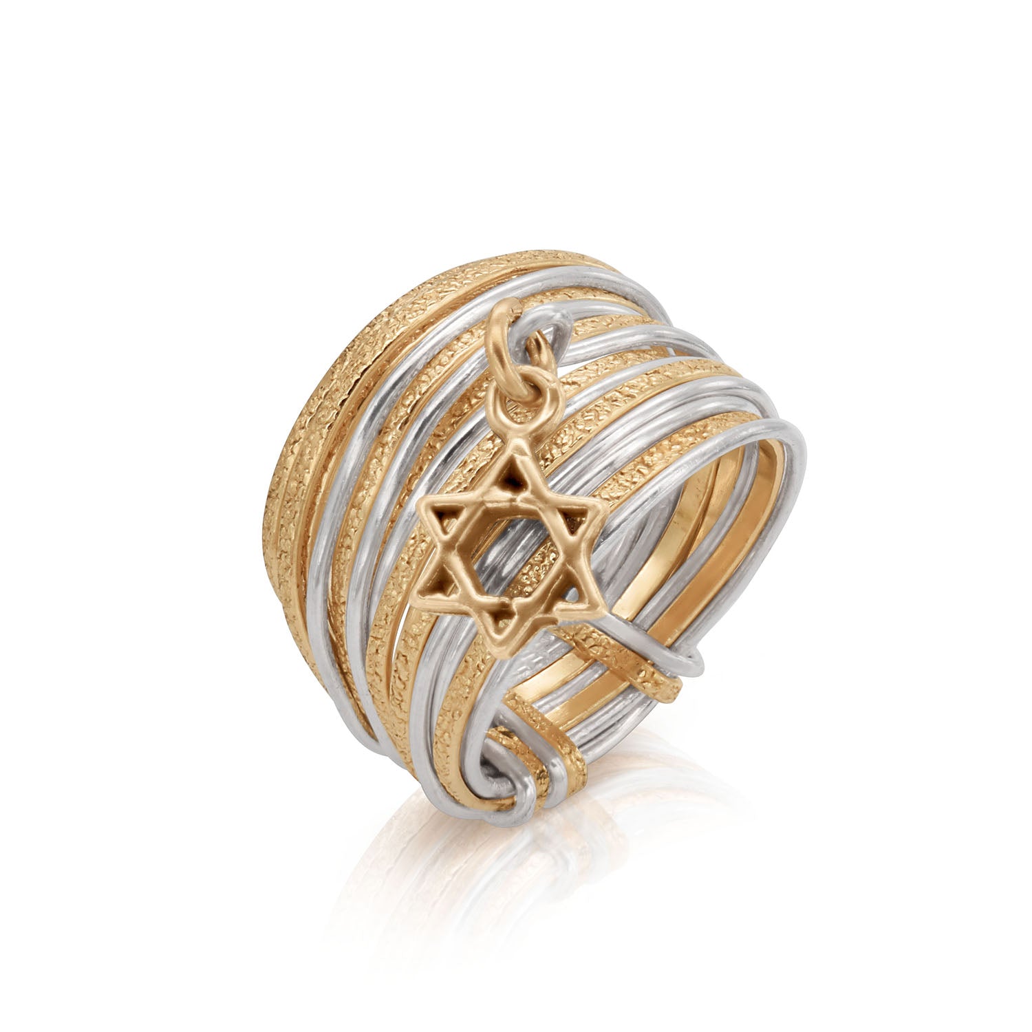 Solid Gold & Silver Star of David Spiral Ring