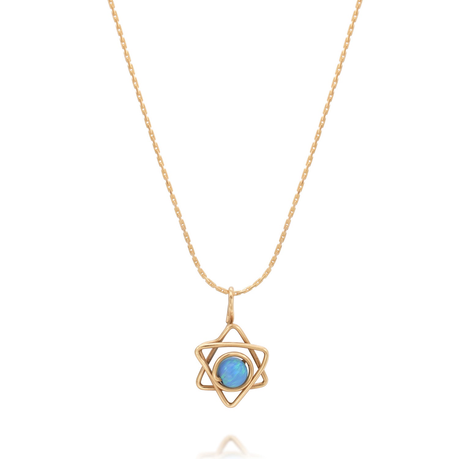 Solid Gold Star of David Opal Bead Necklace
