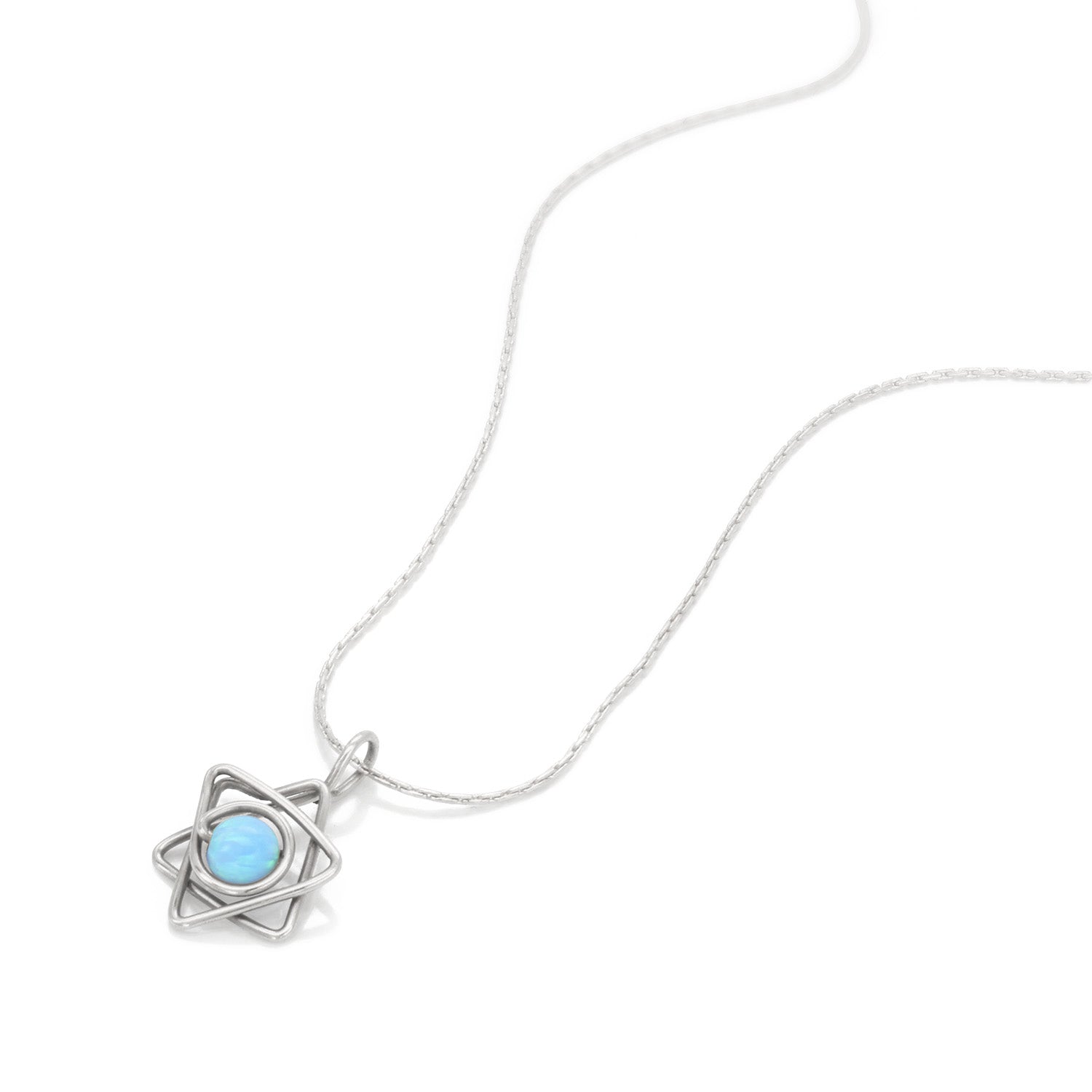 Silver Star of David Opal Necklace