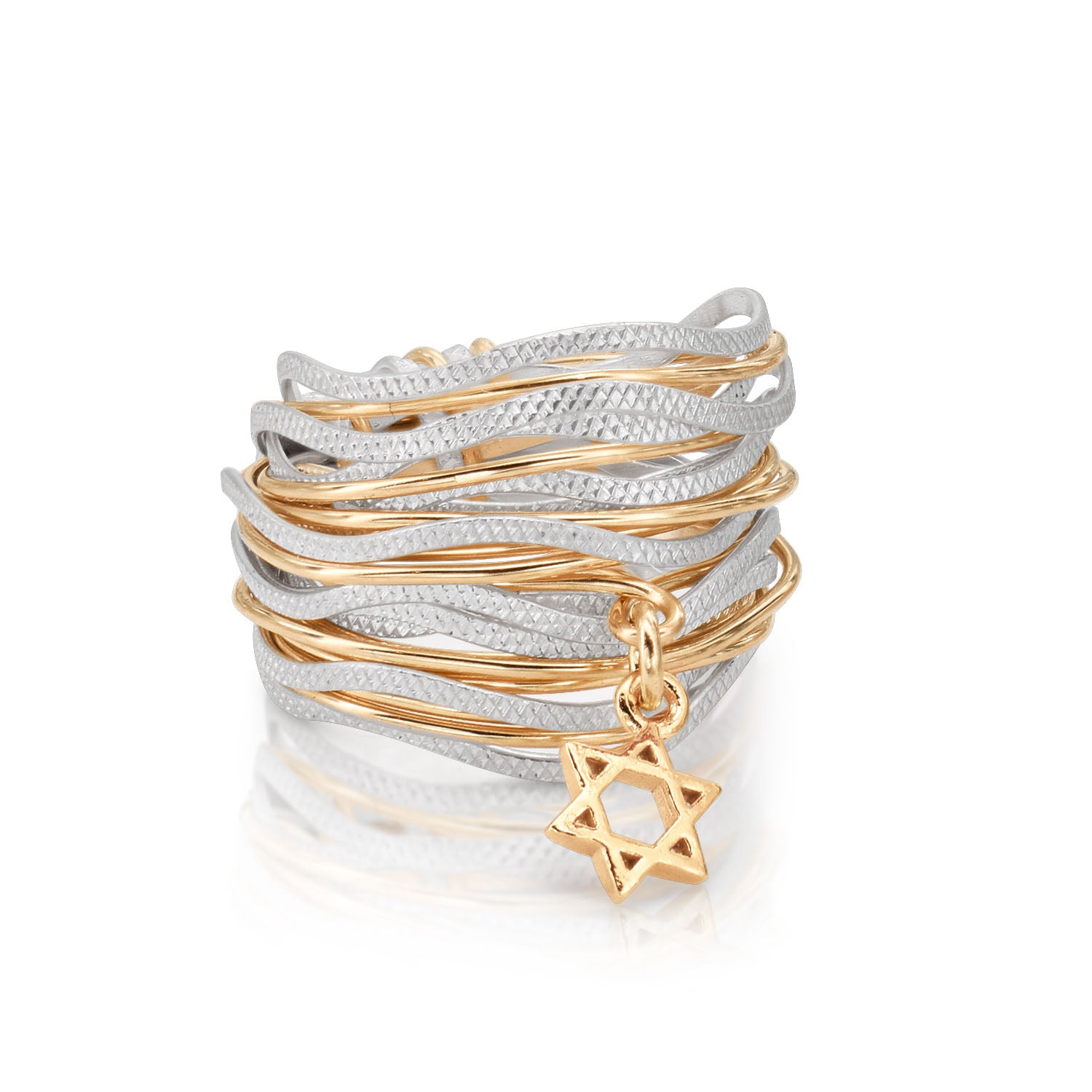 Gold & Silver Wavy Ring with Star of David