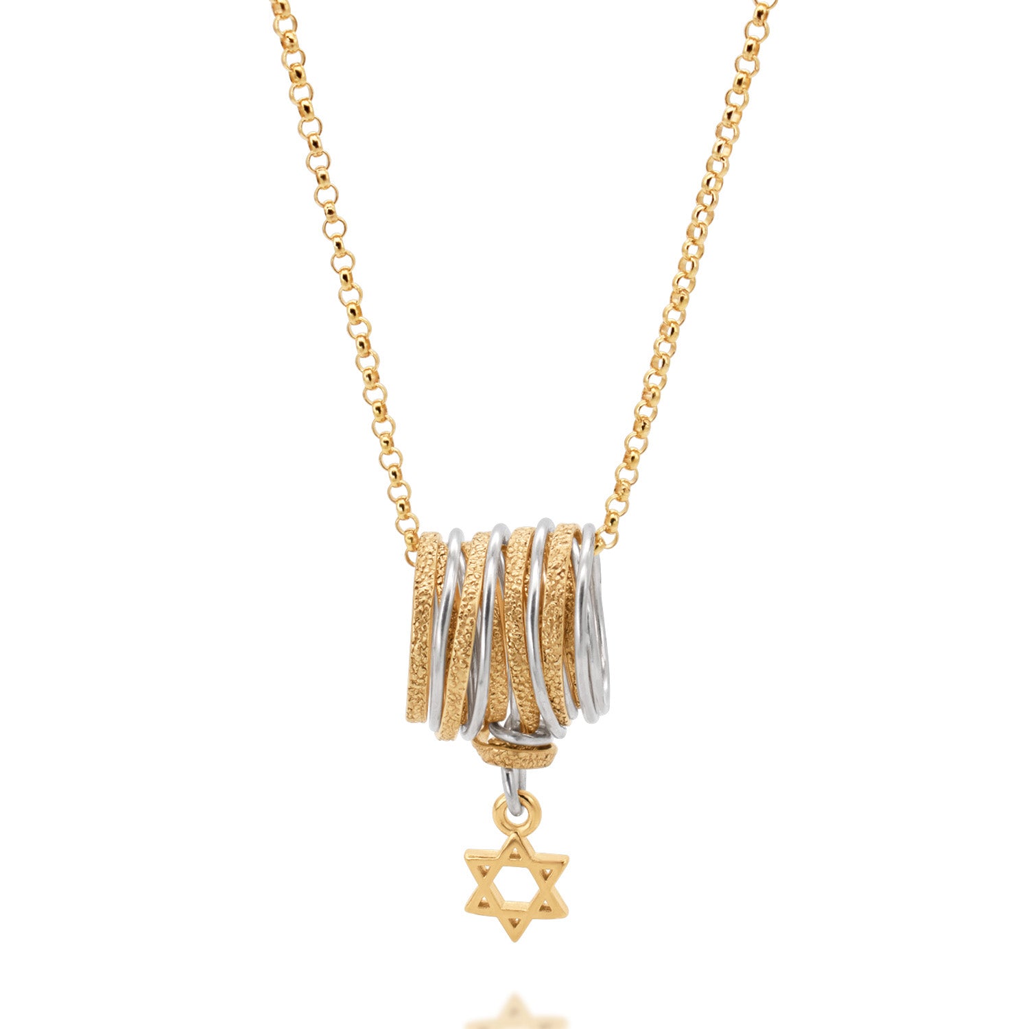 Solid Gold & Silver Star of David Spiral Necklace