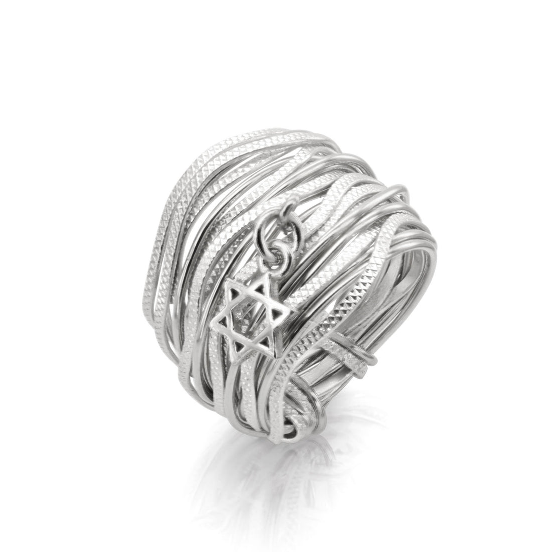 Silver Wavy Ring with Star of David