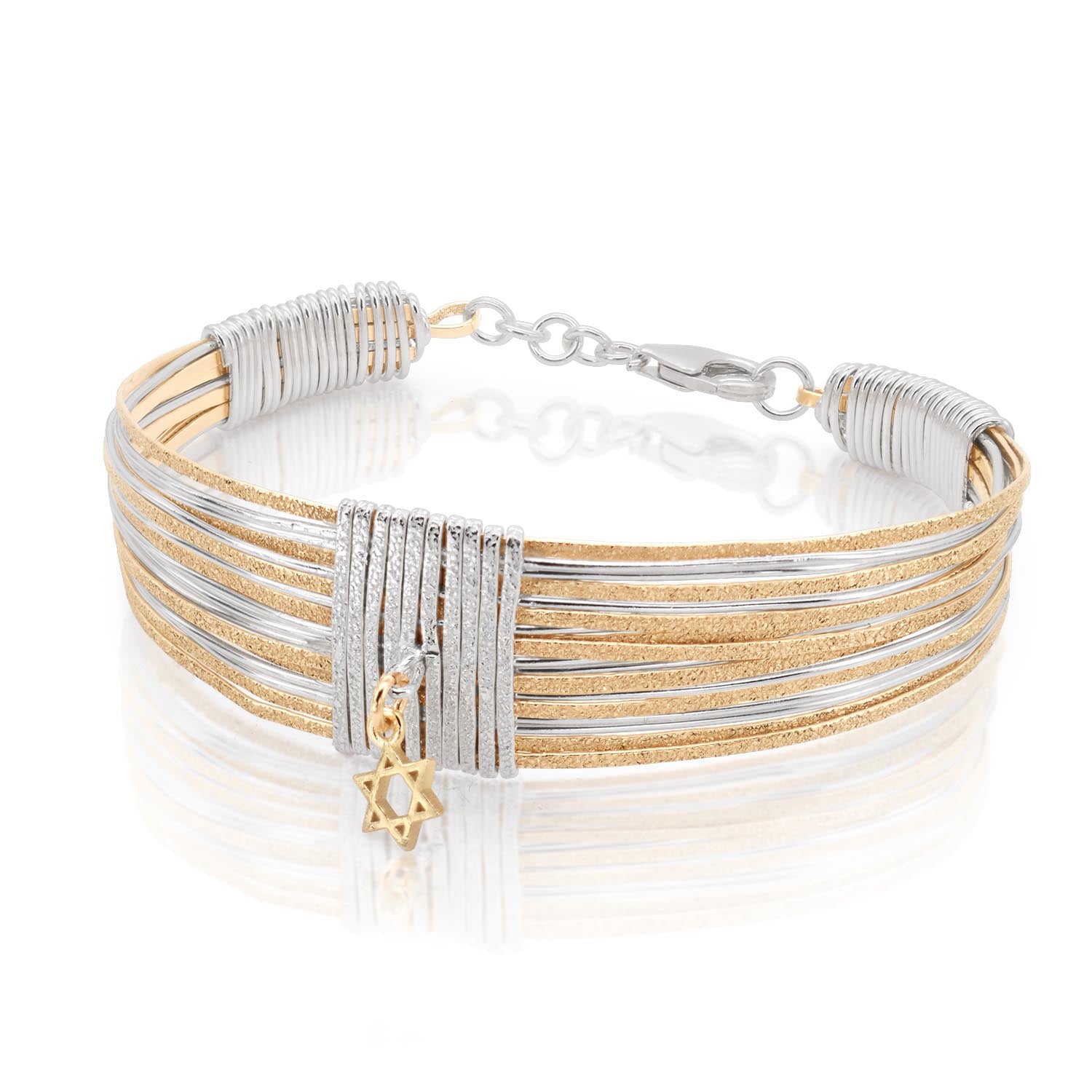 Solid Gold & Silver Star of David Spiral Bracelet