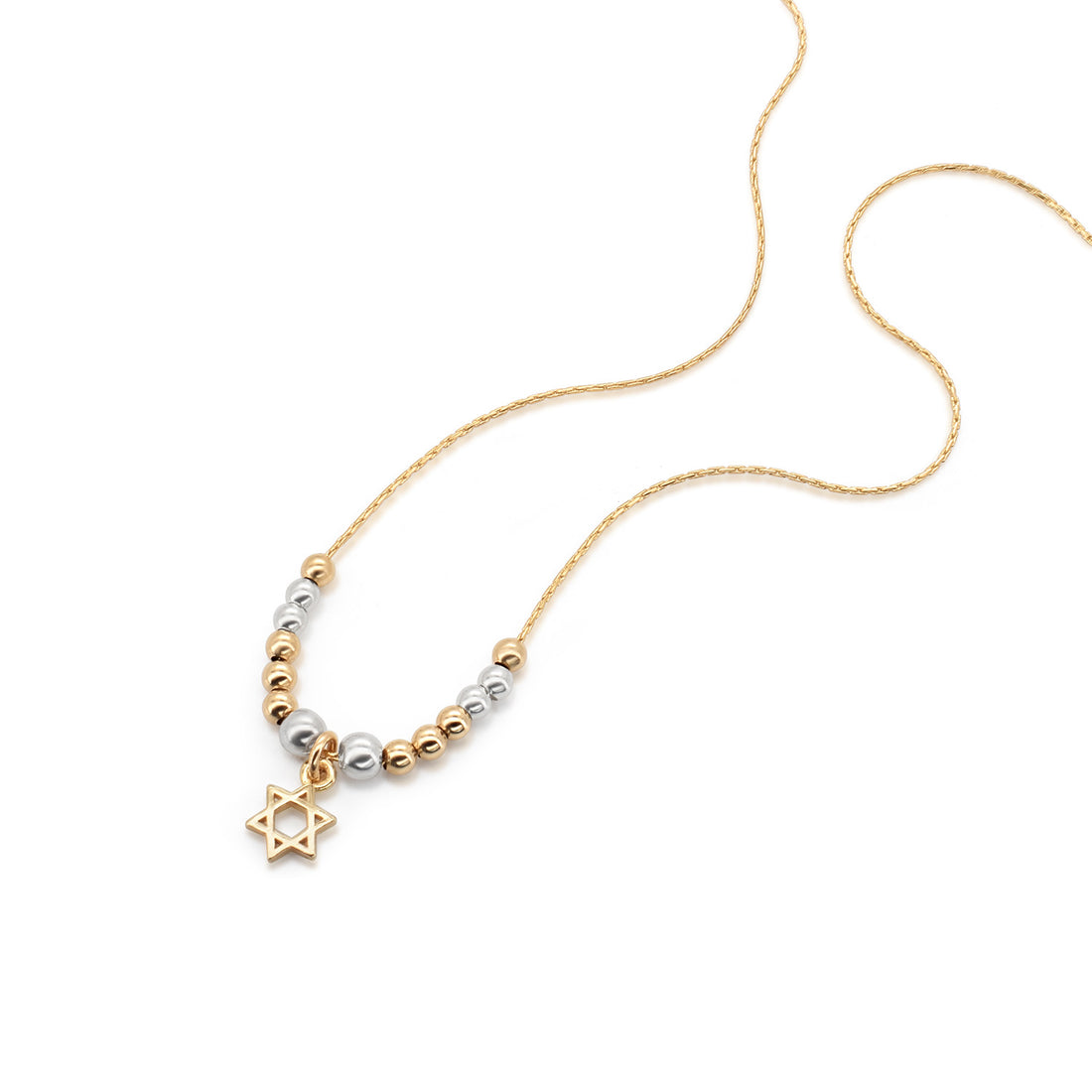 Gold and Silver Beaded Necklace with Star of David