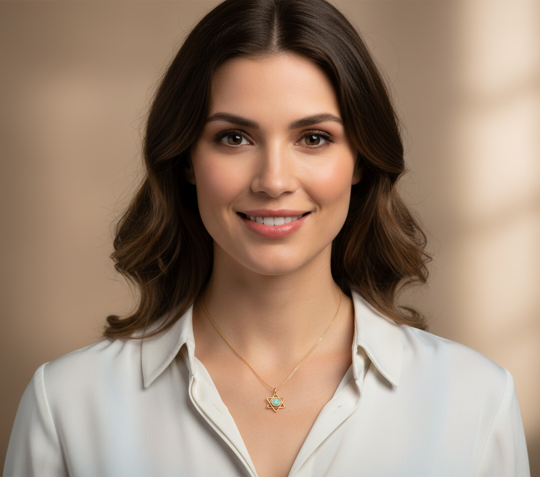 Solid Gold Star of David Opal Bead Necklace