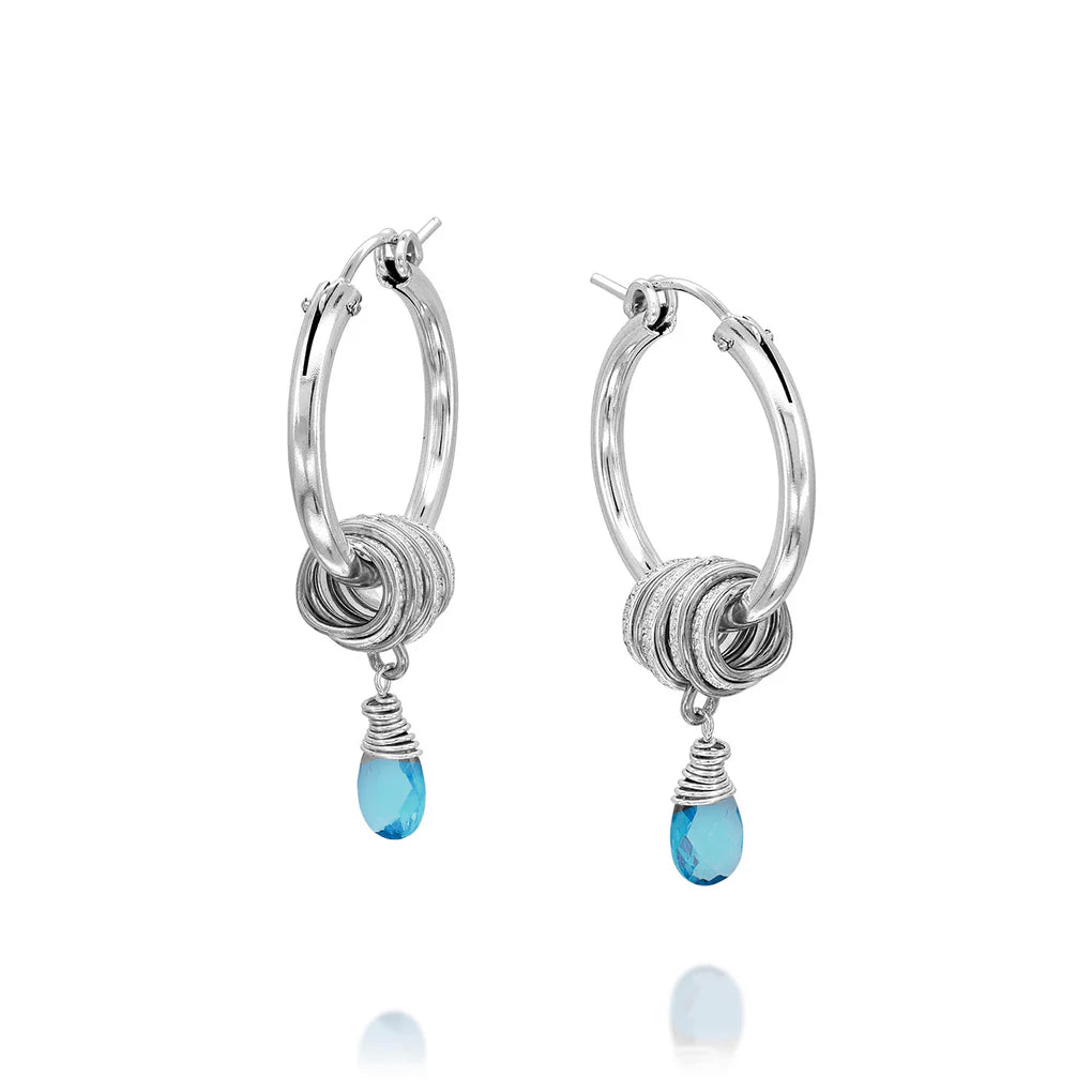 Universe Silver Hoop Earrings with Aquamarine Zircon
