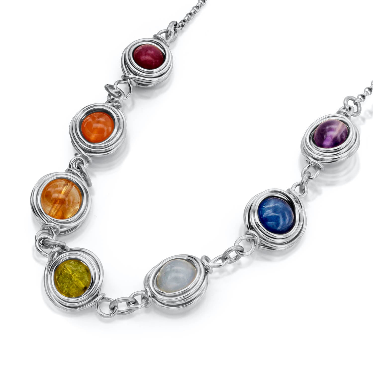handmade Seven Chakra Silver Necklace