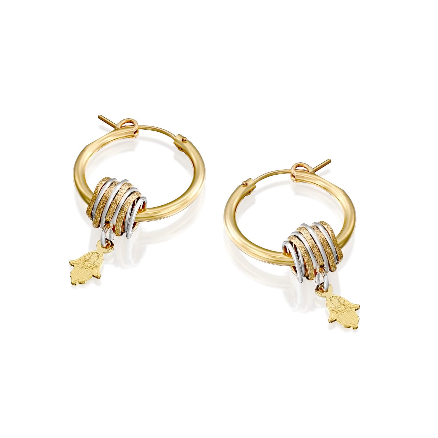 Spiral Hoop Earrings with Hamsa Charm