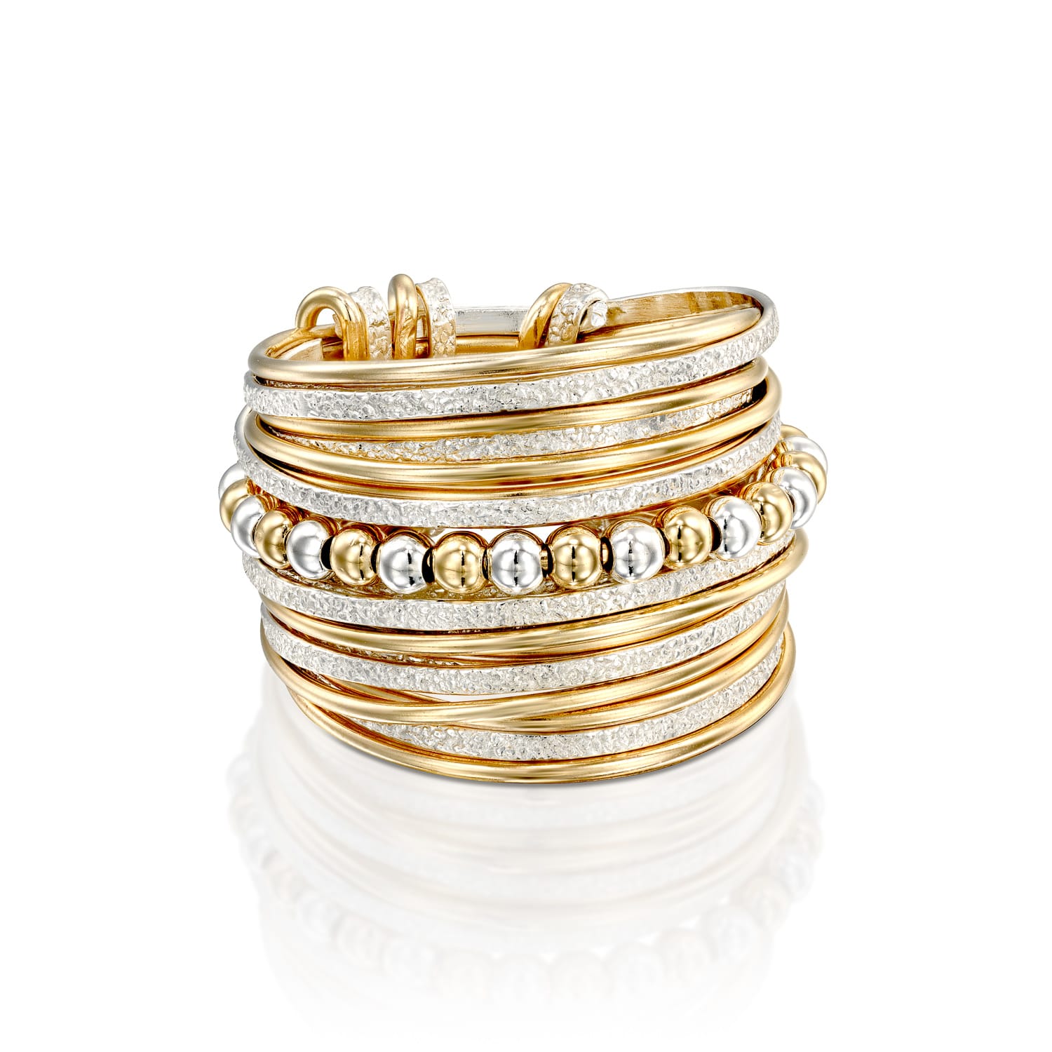Gold-Silver Beaded Spirali Ring
