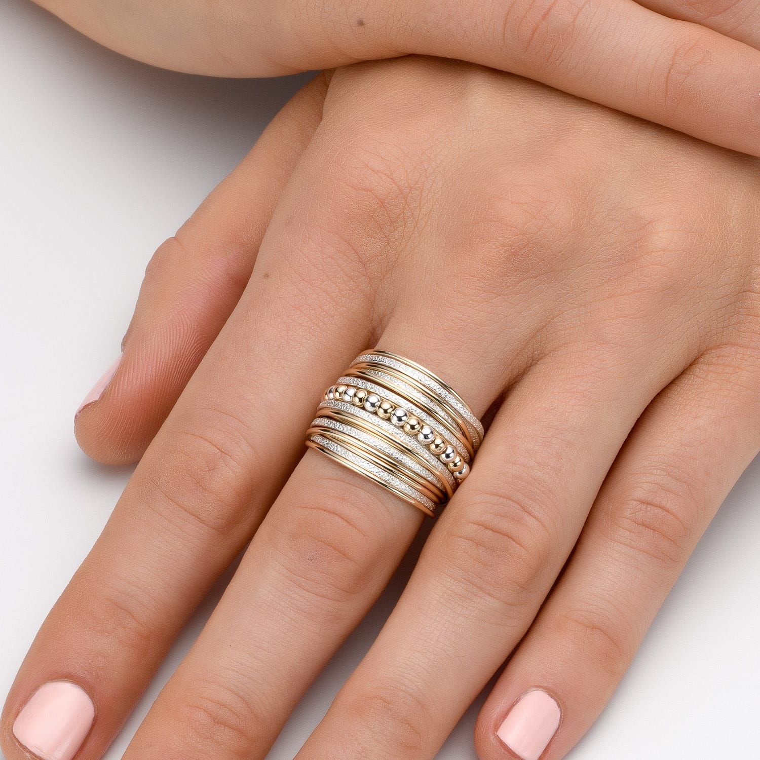 Gold-Silver Beaded Spirali Ring