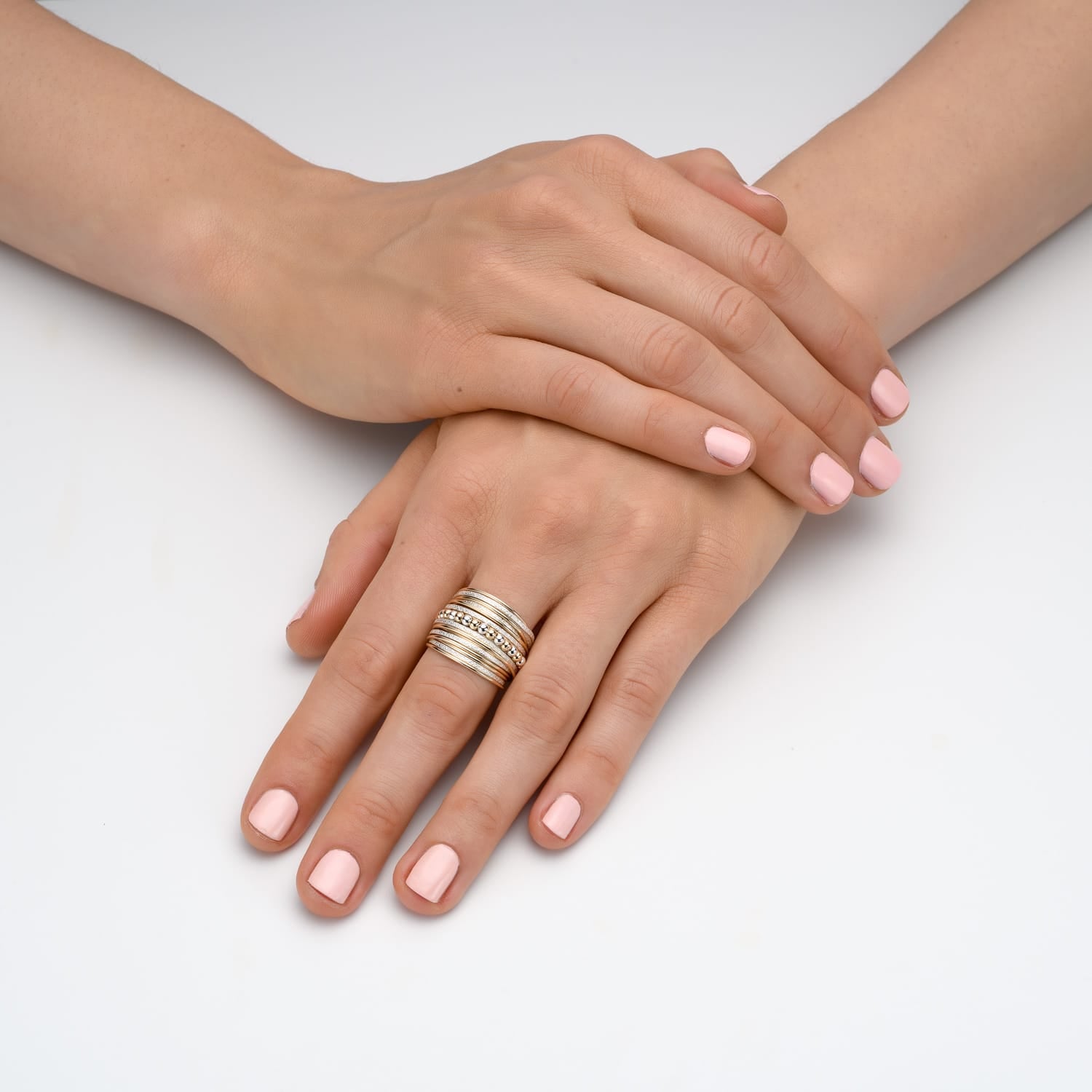 Gold-Silver Beaded Spirali Ring