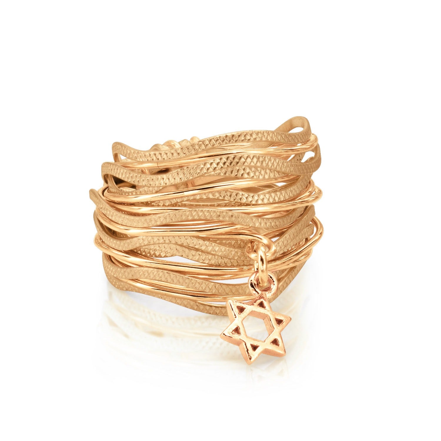 Gold Wavy Star of David Ring