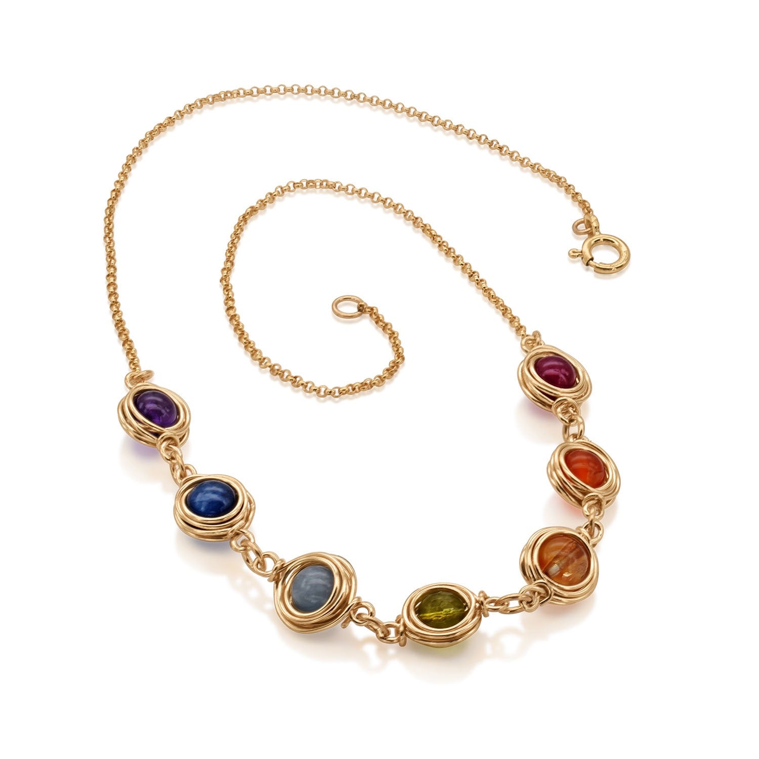 Solid Gold 7 Chakra Rainbow Necklace ๐