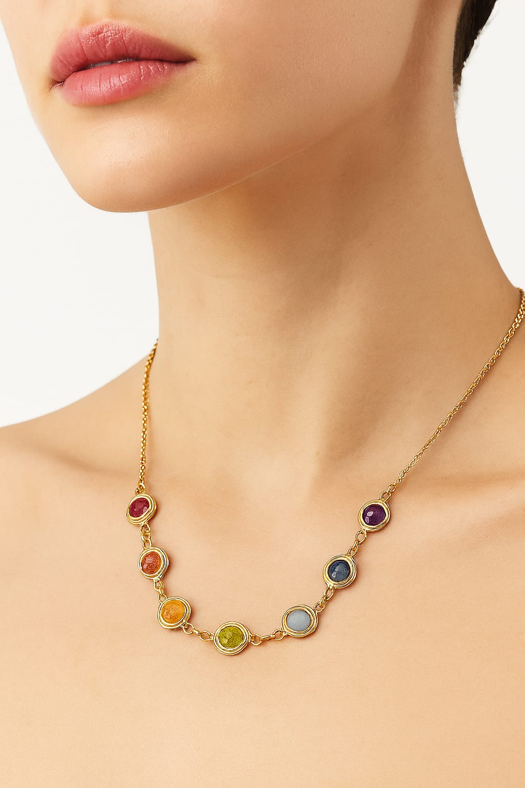 Solid Gold 7 Chakra Rainbow Necklace ๐