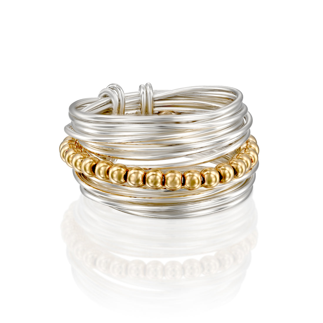 Spirali Silver Ring with Golden Beads