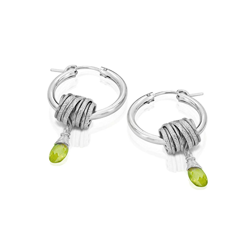 Universe Silver Hoop Earrings with Peridot Zircon