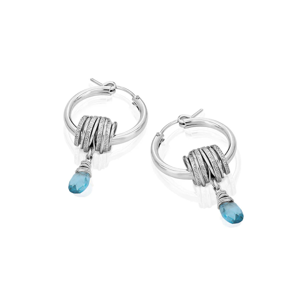 Universe Silver Hoop Earrings with Aquamarine Zircon