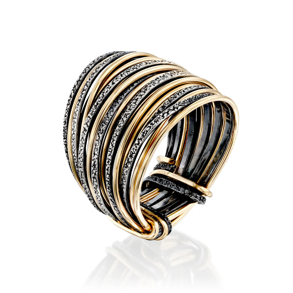 Safari Glaze Spirali Ring handcrafted with 999 silver and gold-filled wires