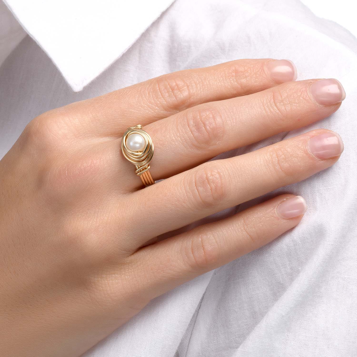 Solid Gold Pearl Sphere Ring - Studio Spirali