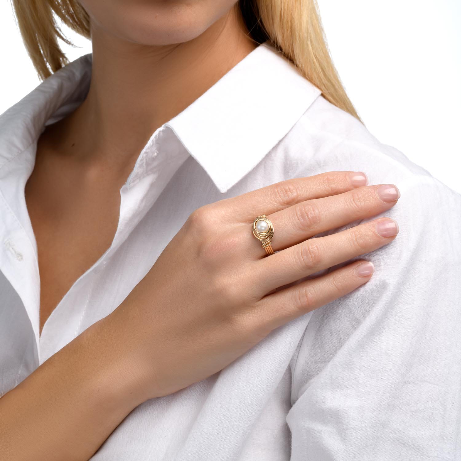 Solid Gold Pearl Sphere Ring - Studio Spirali