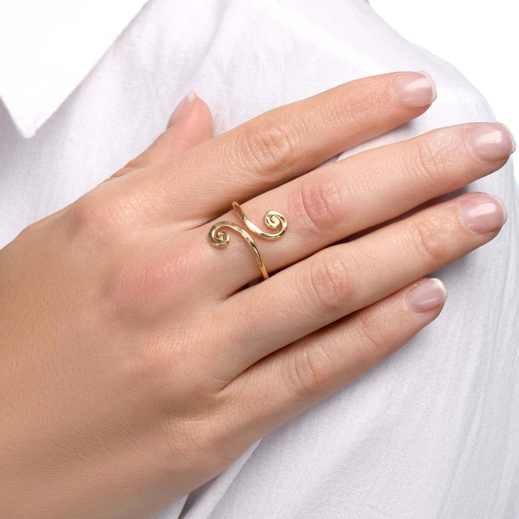 Universe Swirl Ring featuring fluid spirals made from high-quality gold-filled wire