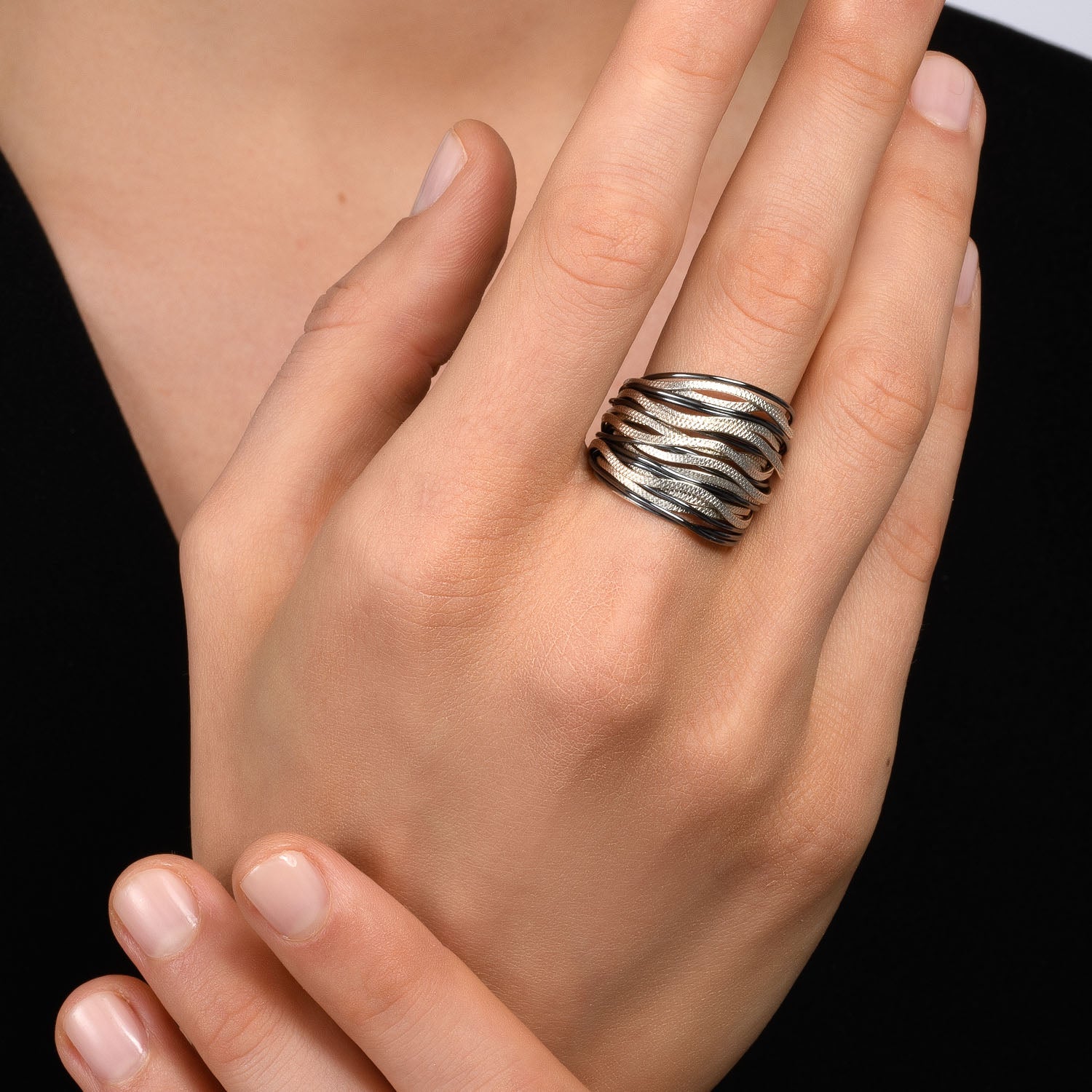 Black & Silver Spiral Ring
