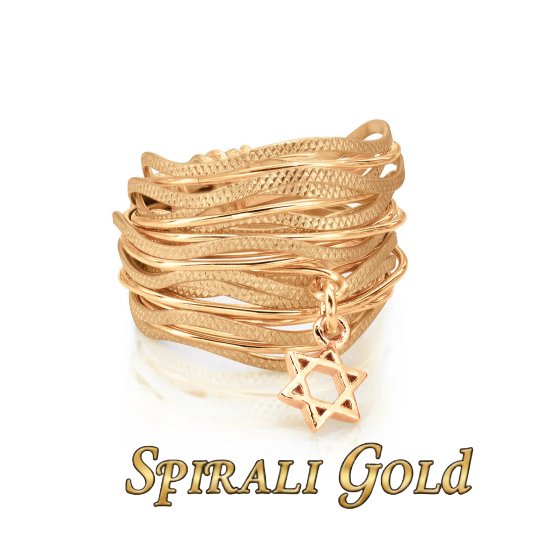 Solid Gold Star of David Wavy Spiral Ring