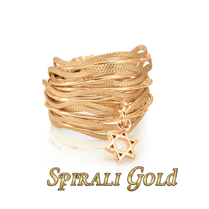 Solid Gold Star of David Wavy Spiral Ring
