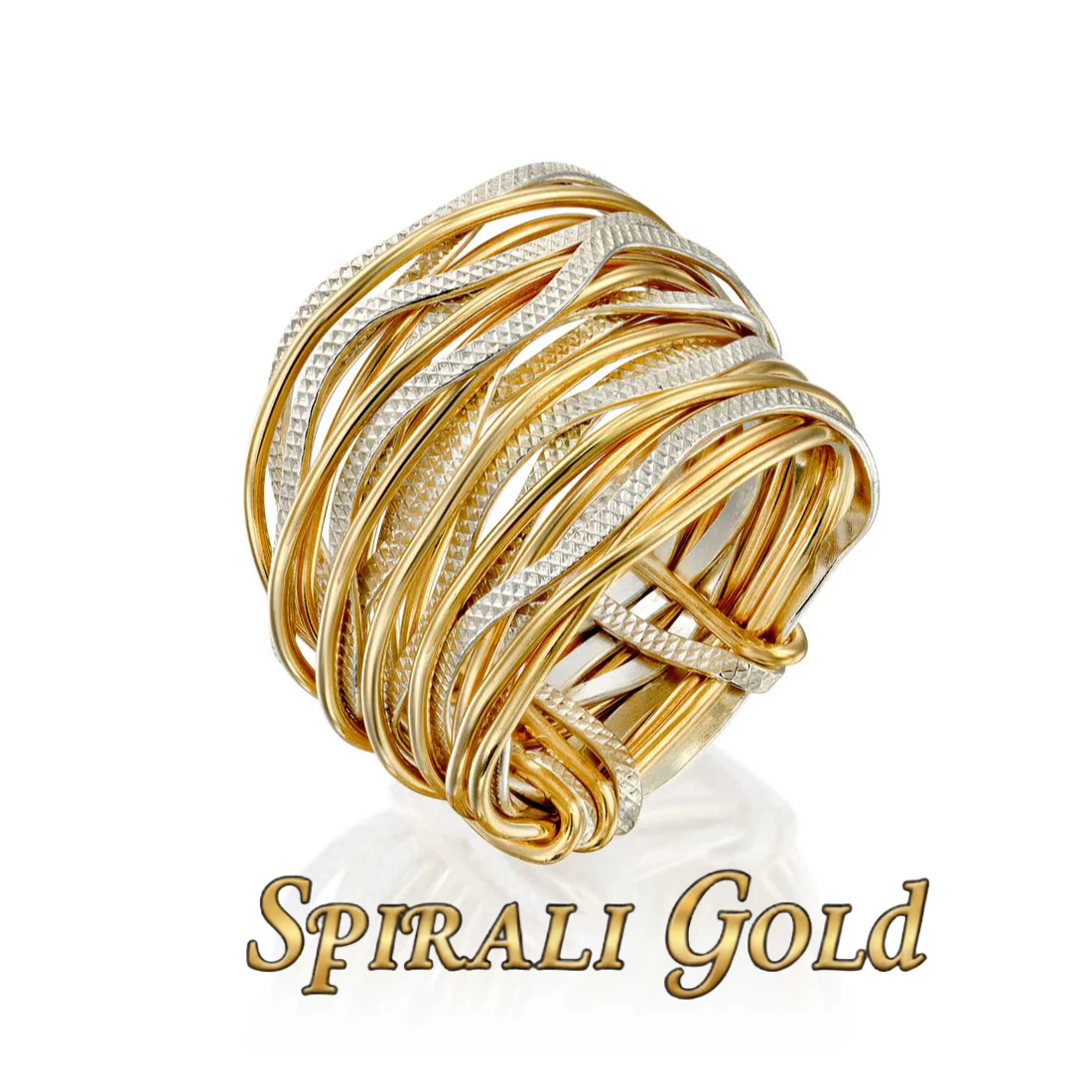 Solid Gold &amp; Silver Spiral Wavy Ring