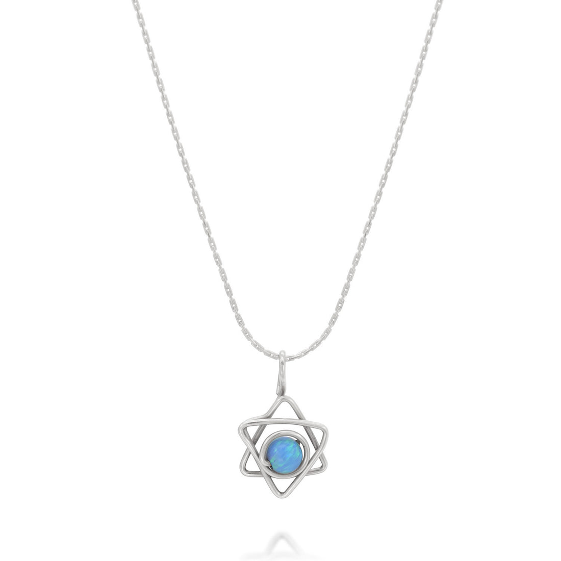 Silver Star of David Opal Necklace
