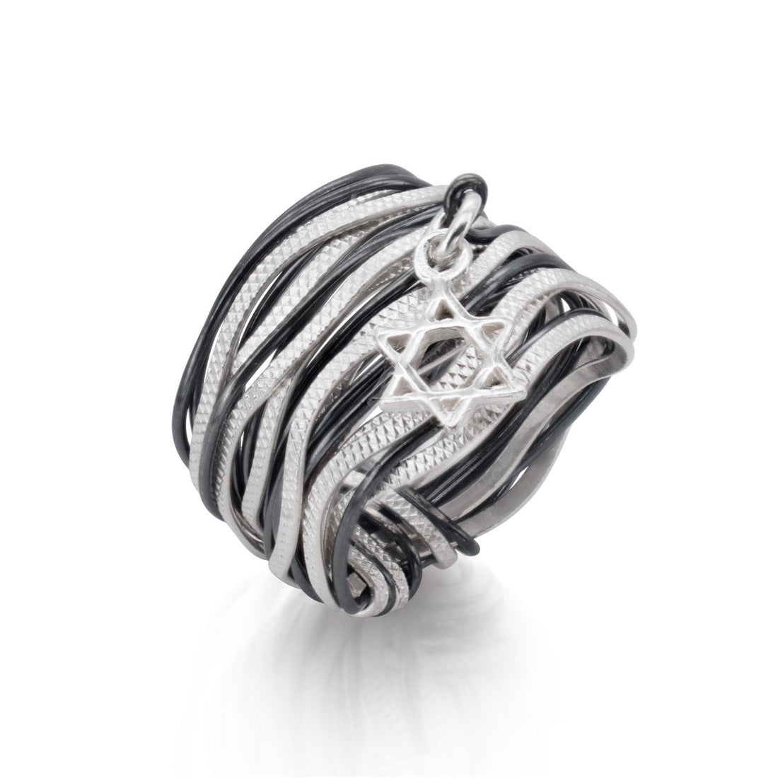 Black Silver Spiral Ring with Star of David