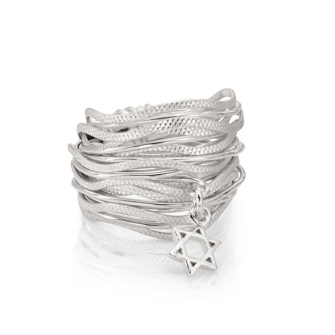 Silver Wavy Ring with Star of David