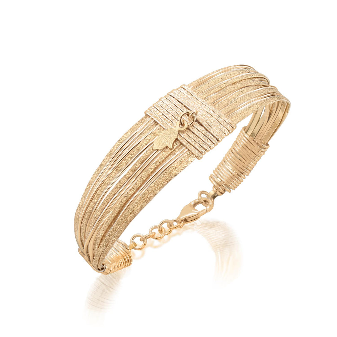 Gold Spiral Bracelet with Hamsa