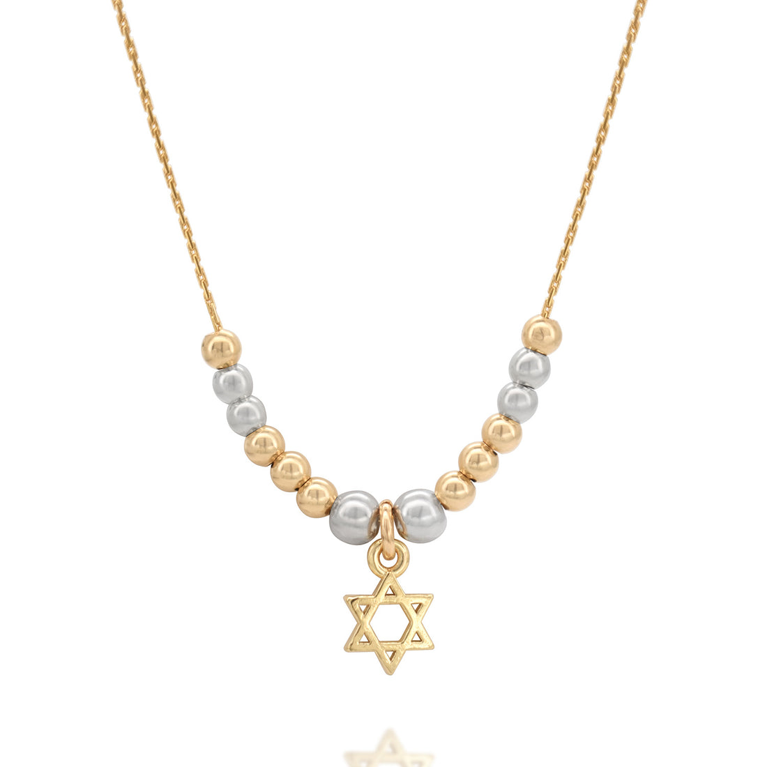 Gold and Silver Beaded Necklace with Star of David