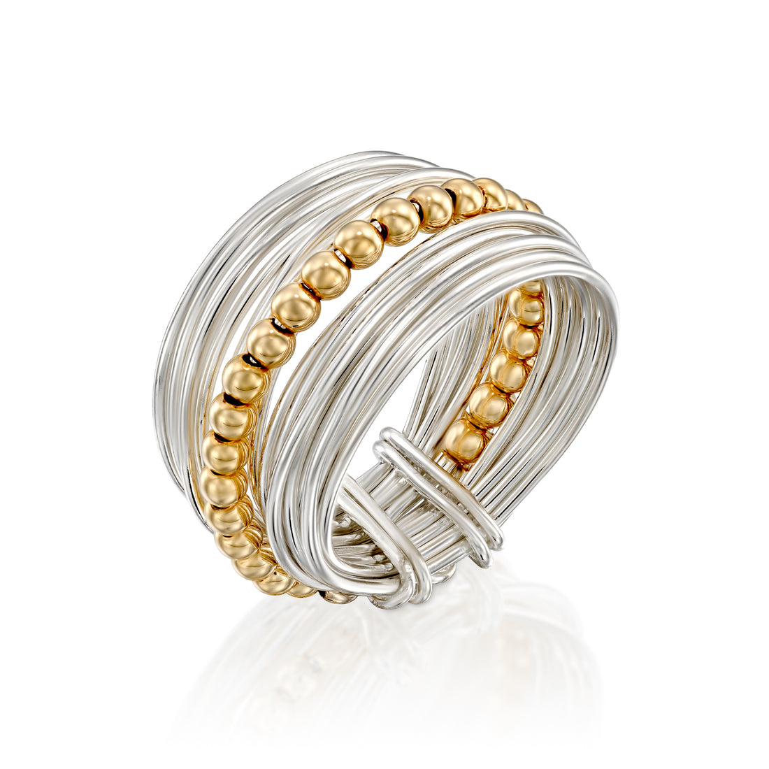 Spirali Silver Ring with Golden Beads