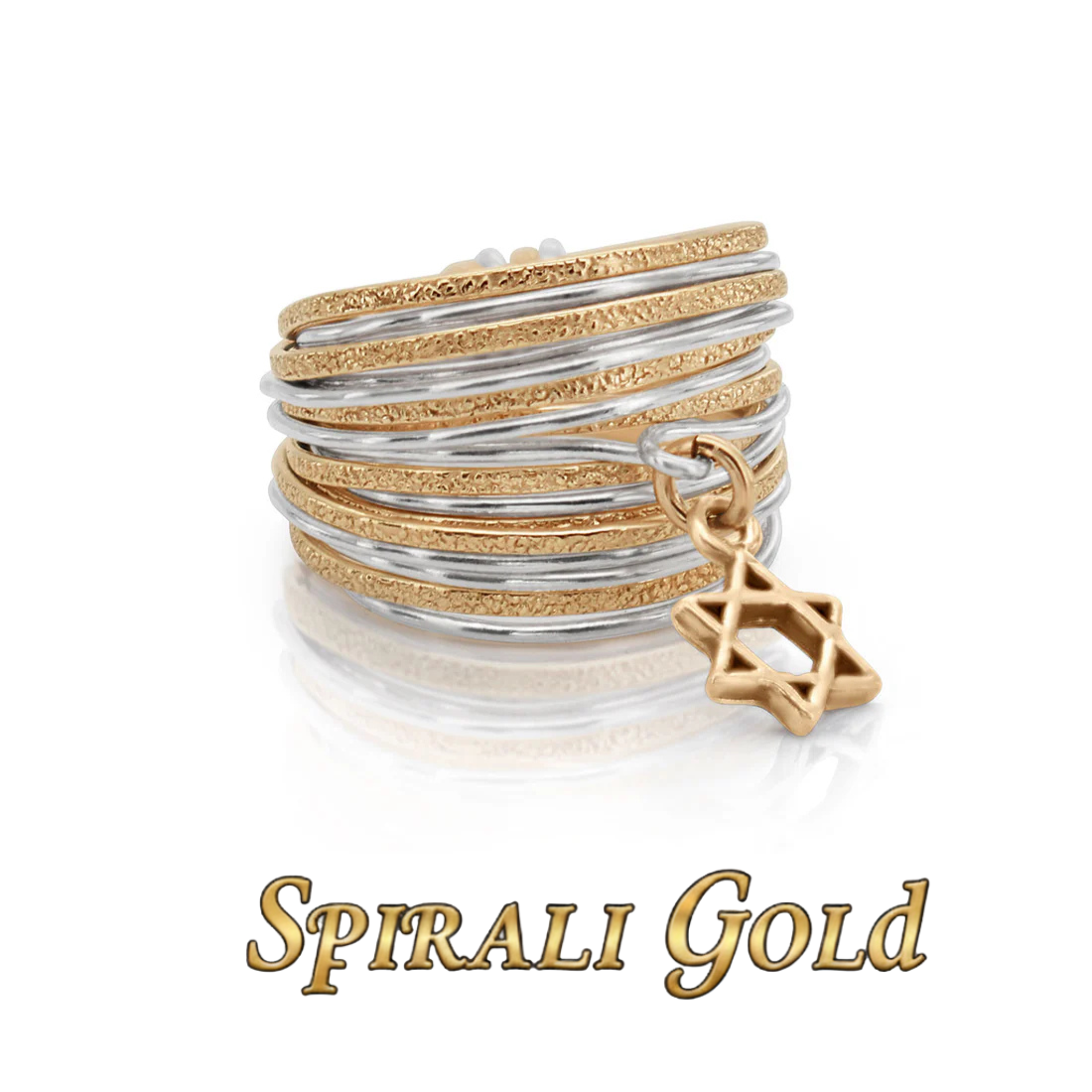 Solid Gold & Silver Star of David Spiral Ring
