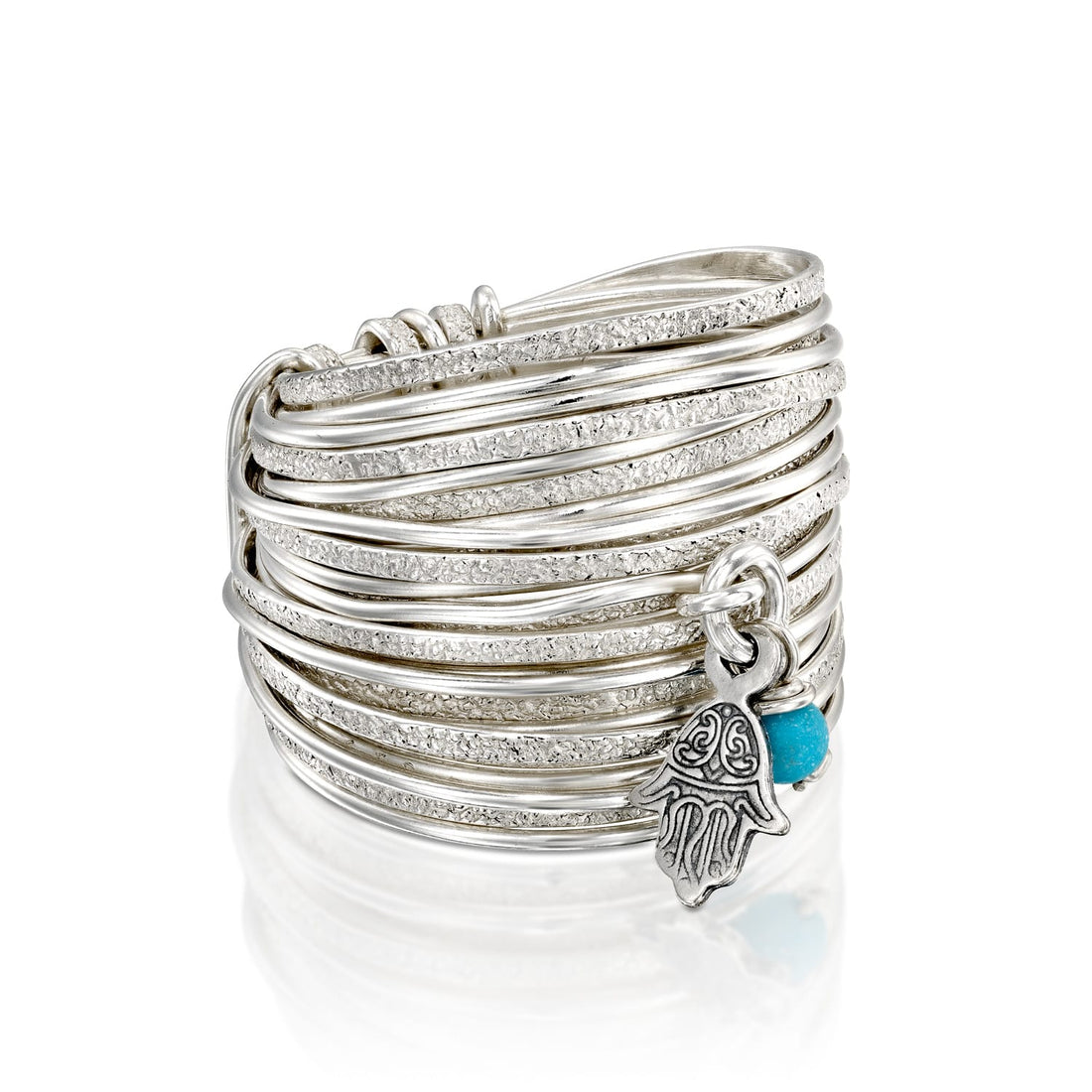 Spirali Silver Hamsa and Turquoise Ring