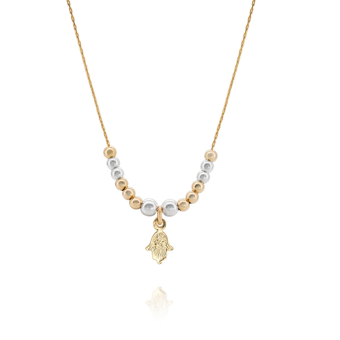 Gold and Silver Beaded Hamsa Necklace