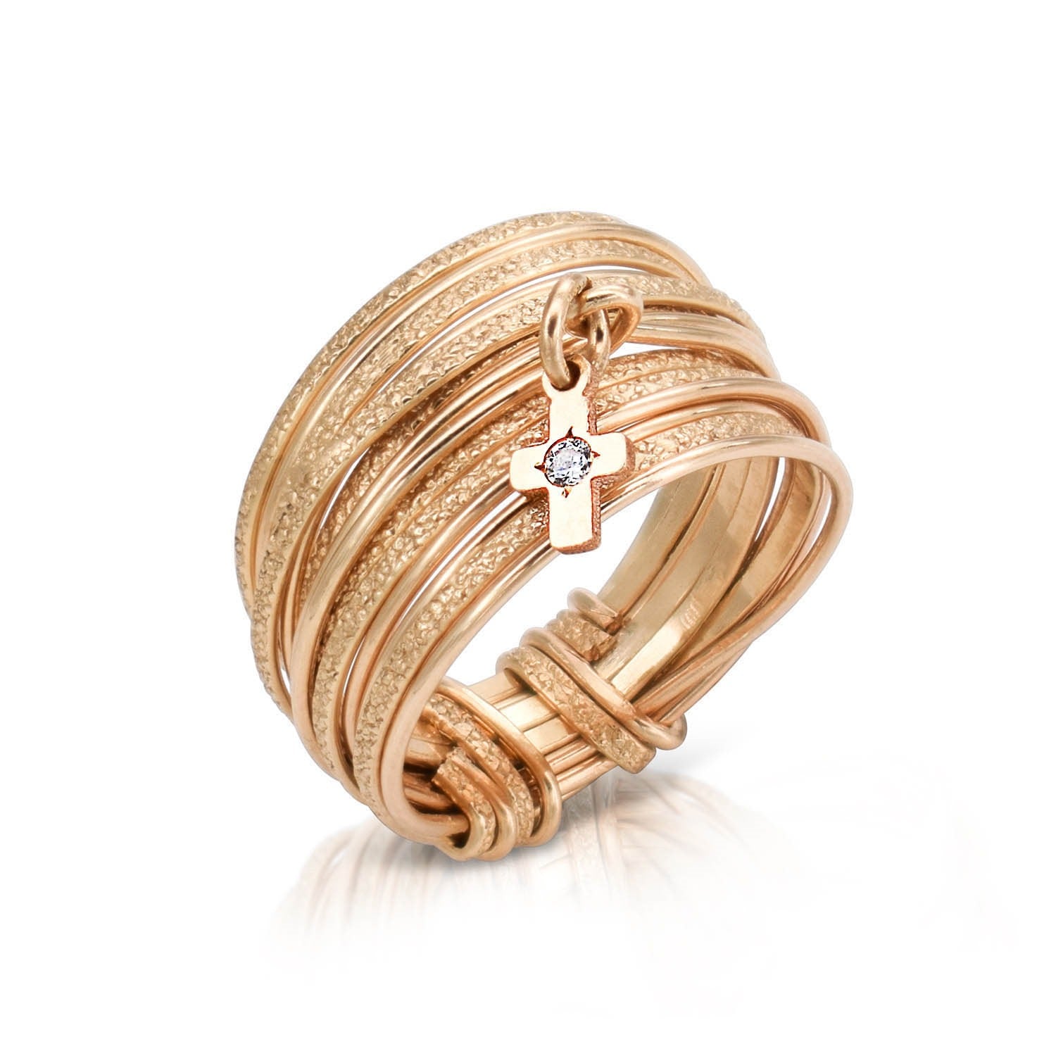 Gold Spirali Slim Zircon Cross Ring