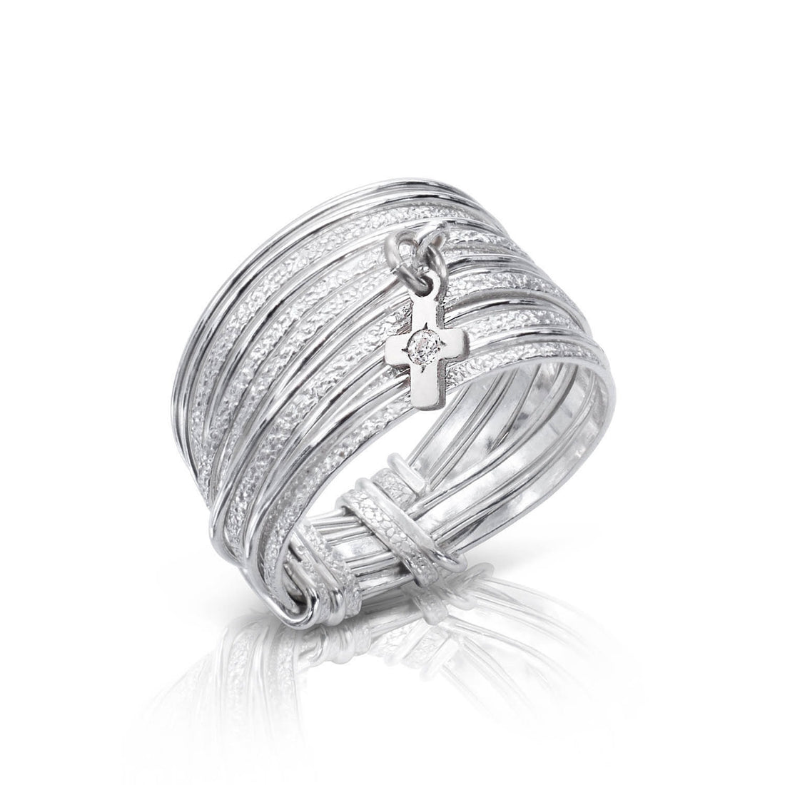 Silver Spirali Slim Zircon Cross Ring