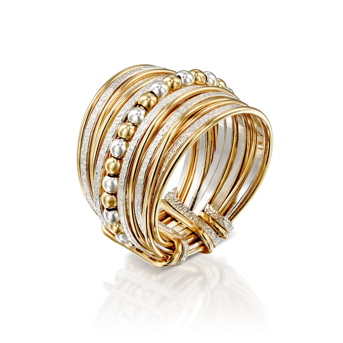 Gold-Silver Beaded Spirali Ring
