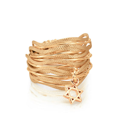Gold Wavy Star of David Ring