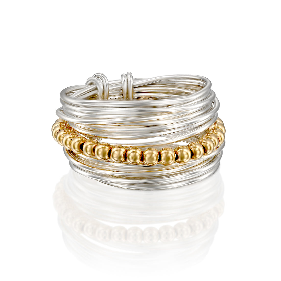 Spirali Silver Ring with Golden Beads