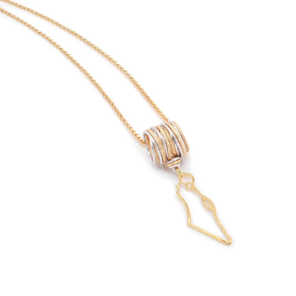 Israel Map Spirali Necklace featuring handcrafted pendant of Israel’s map made from high-quality gold-filled metal.