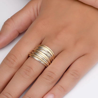 Mosaic Spirali Ring handcrafted with 999 silver and gold-filled wires