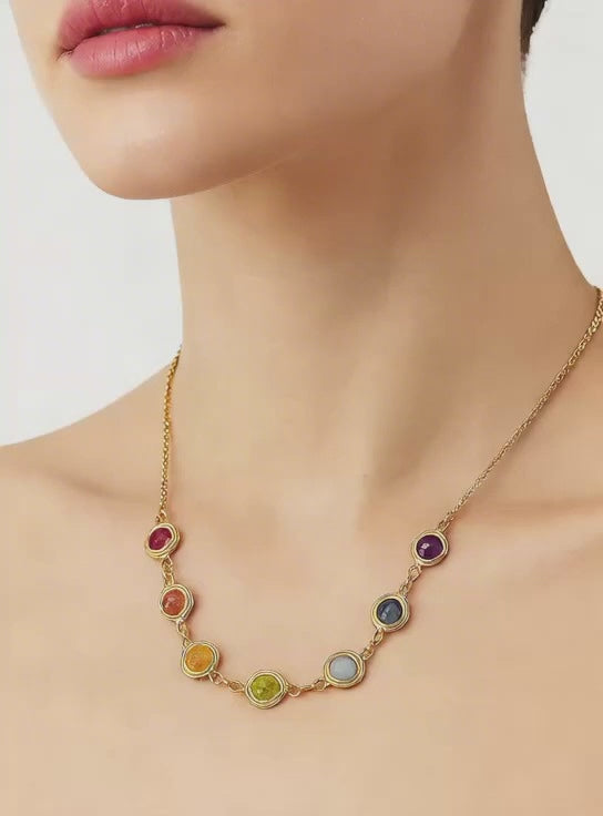 Solid Gold 7 Chakra Rainbow Necklace 🌈