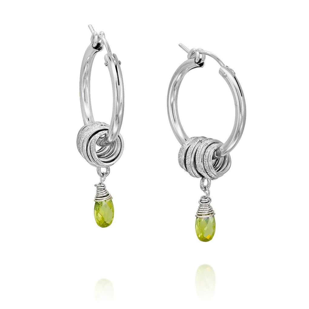 Universe Silver Hoop Earrings with Peridot Zircon