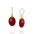 Red Coral Universe Earrings featuring handcrafted red coral stones and gold-filled spiral wire wrap.