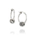 Rolling hoop earrings with silver and blackened 999 silver swirls, handcrafted design.