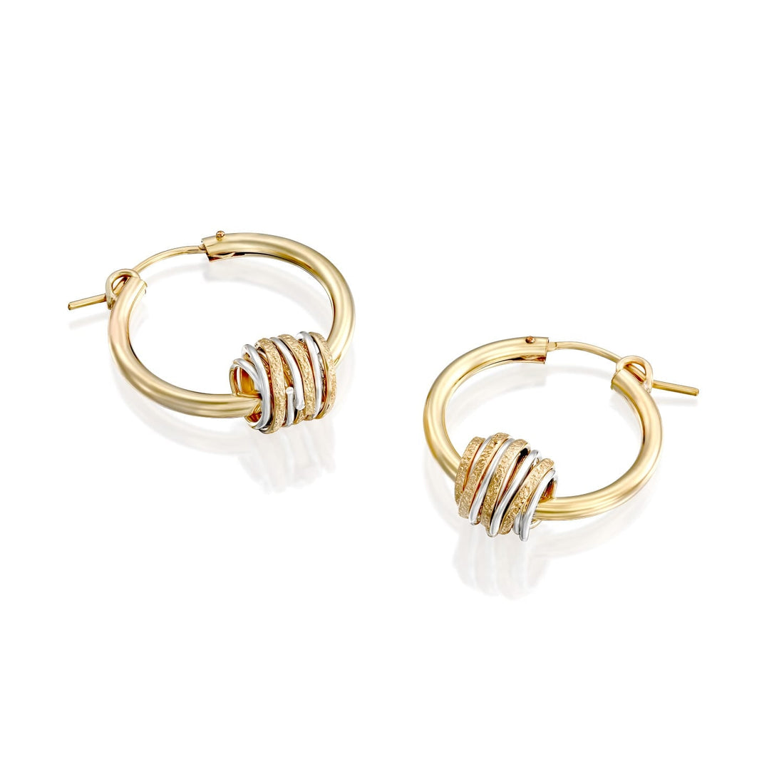 Solid Gold Bead Hoop Earrings - Studio Spirali